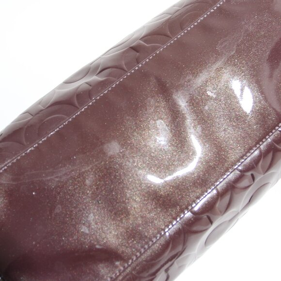 Coach Embossed Patent Leather Peyton Signature C Plum Purple Tote Bag Purse - Picture 12 of 16